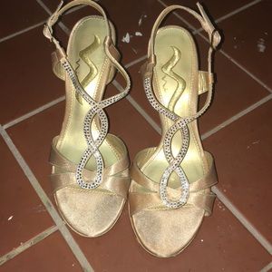 Gold high heels sandals